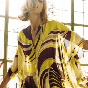 Zara Yellow and Brown Striped Kaftan NWT M